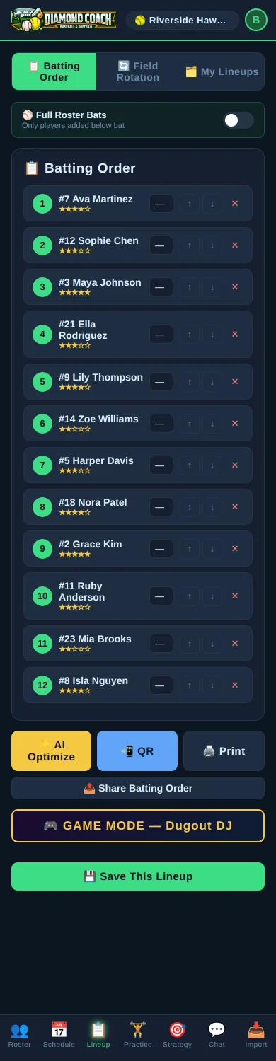 The batting order tab