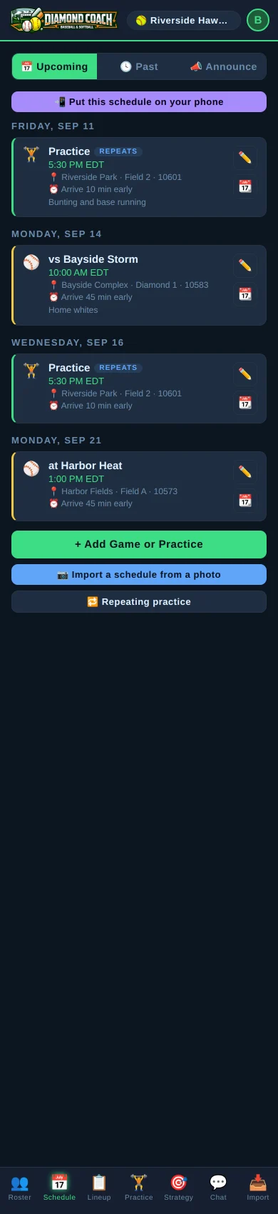 The upcoming schedule