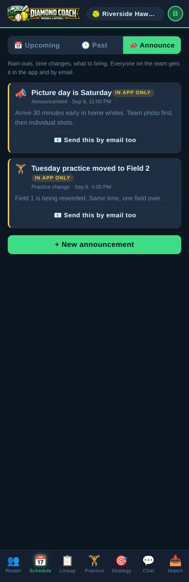 The announcements tab