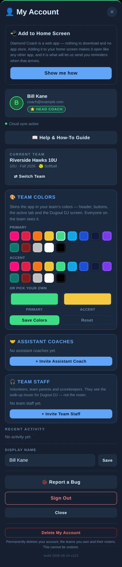 The account screen