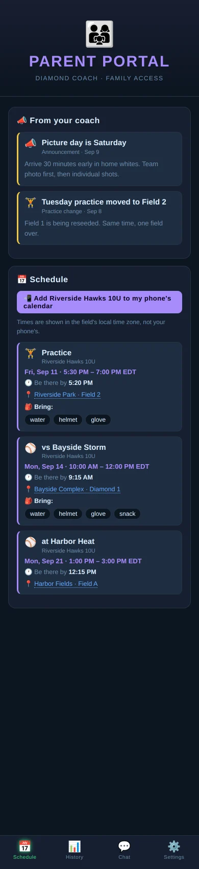 Parent schedule