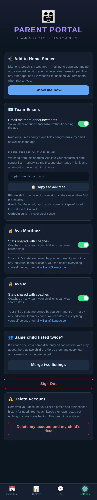 Parent settings