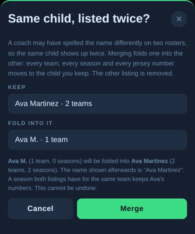 Merging two listings of one child